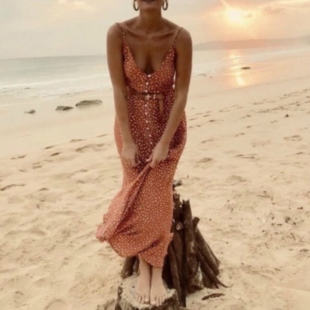 Boho Polka Dot Button up Cami Maxi Dress - Picture 7 of 7